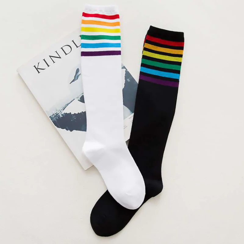 New Fashion multicolor stripes cotton sexy womens long socks Student style style party street dancing knee sock