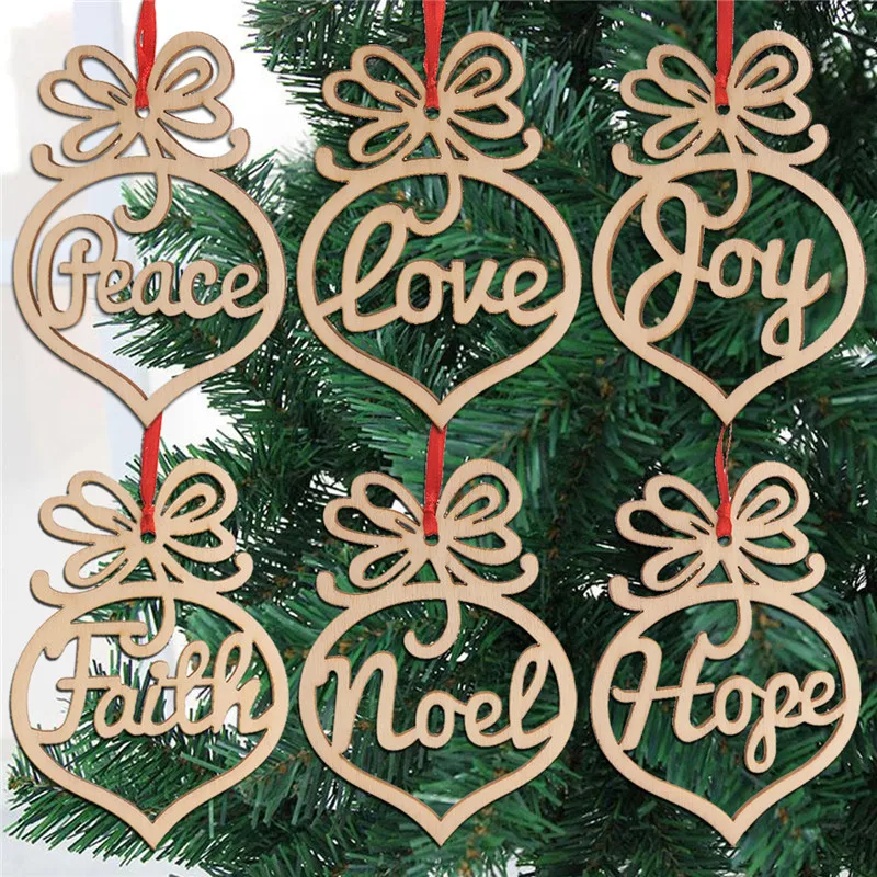 

Christmas letter wood Heart Bubble pattern Ornament Christmas Tree Decorations Home Festival Ornaments Hanging Gift