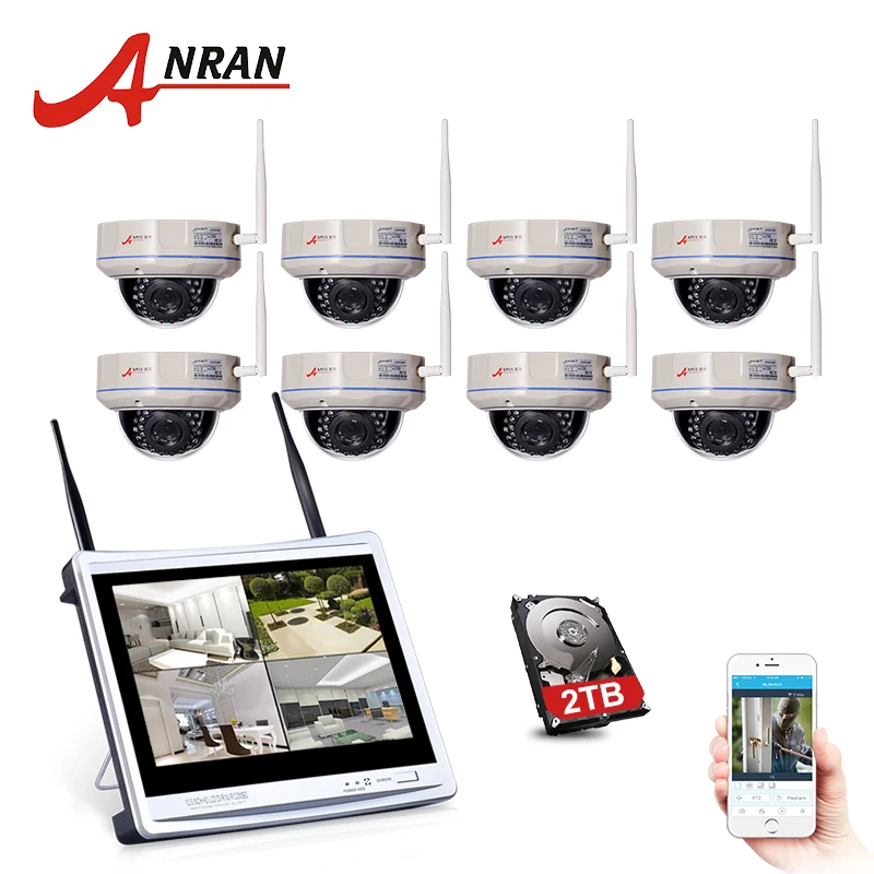 

ANRAN Plug& Play 8CH 12'LCD Screen WIFI NVR 8PCS CCTV Security System 1.3MP WIFI Security Camera Outdoor Video Surveillance Kit
