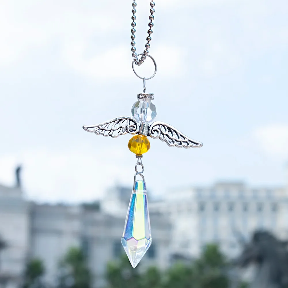 H& D 2 шт. кристалл сердце Призма ангел-хранитель Suncatchers Радуга производитель коллекция автомобиля Шарм Набор для зеркало заднего вида домашний декор