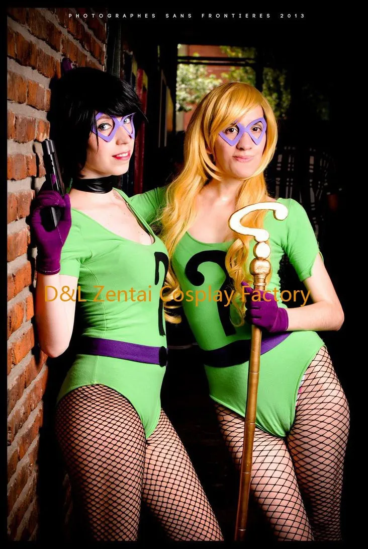 Free Shipping DHL Sexy Women Green Question Mark Lycra Spandex Skin-Tight Bodysuit One-Piece Swimsuit Leotard Halloween Party (2)