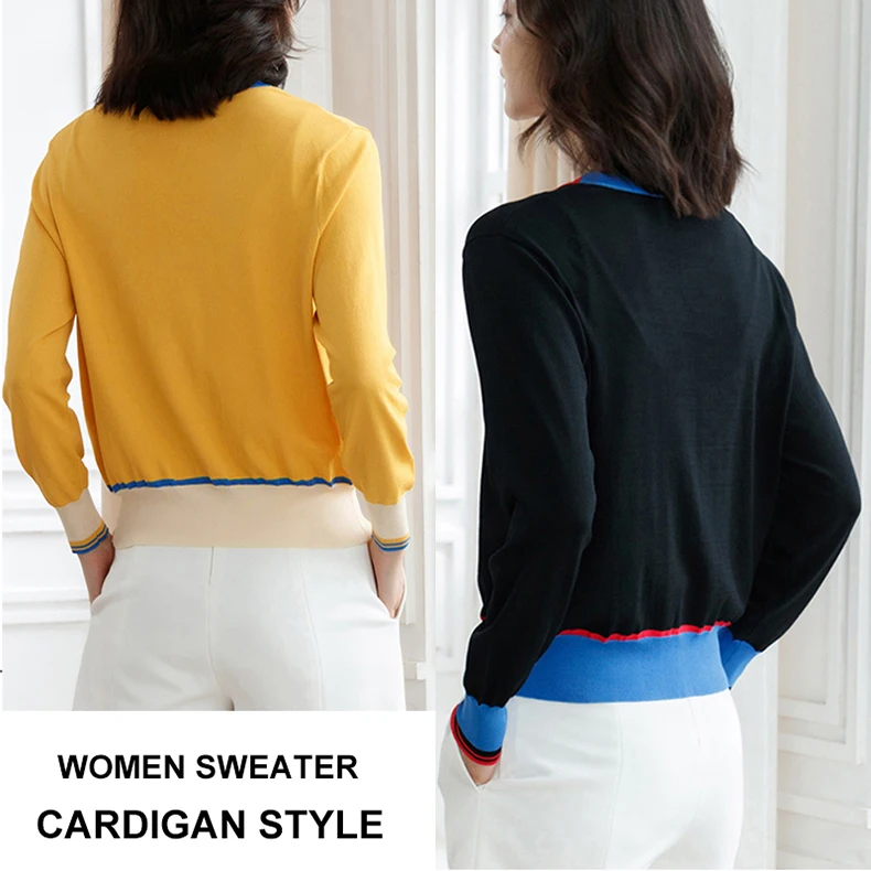 Women Knitted Cardigan Sweater Korean Style Jacket 2019 Autumn New Female Breathable V-neck Long-sleeve Single-breasted Sweaters (7)
