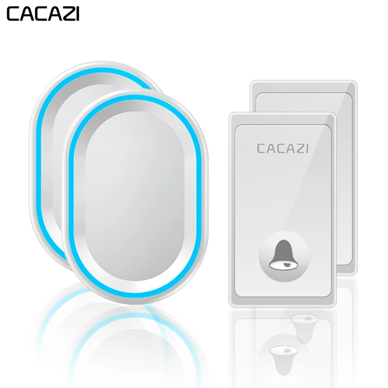 

CACAZI Self-powered Wireless Doorbell Waterproof No Battery Required 2 Buttons 2 Receivers Home Call bell US EU UK Plug 58 Chime