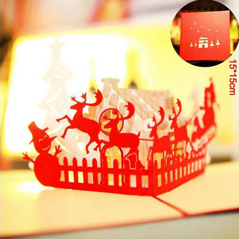 blue 50pcNew Merry Christmas Tree Vintage laser cut chinese red pearl paper custom greeting cards Christmas gifts souvenirs postcards