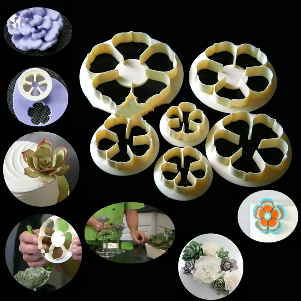 ISIX 6PCS Rose Flower Succulents Fondant Cutter Cake Mold Decorating Tools | Дом и сад
