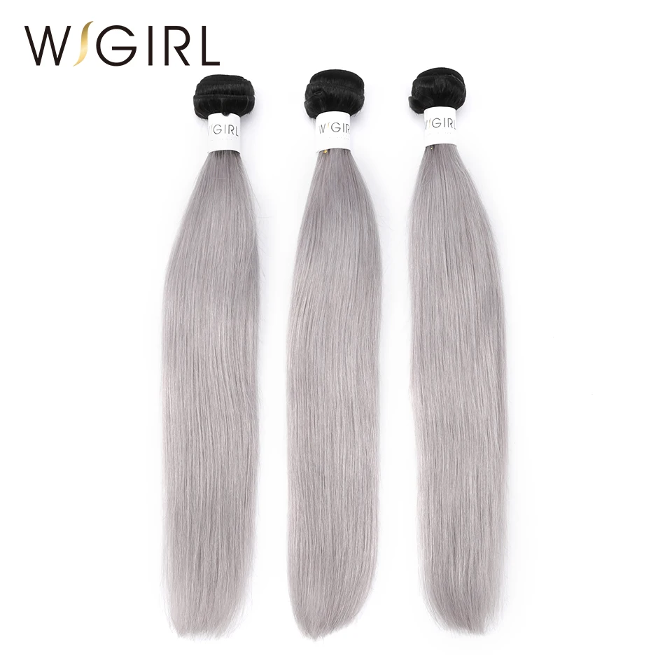 

Wigirl Hair Straight 3 Bundles 1B/Grey Ombre Brazilian Remy Human Hair Weave Gray Color Ombre Hair Extensions Free Shipping