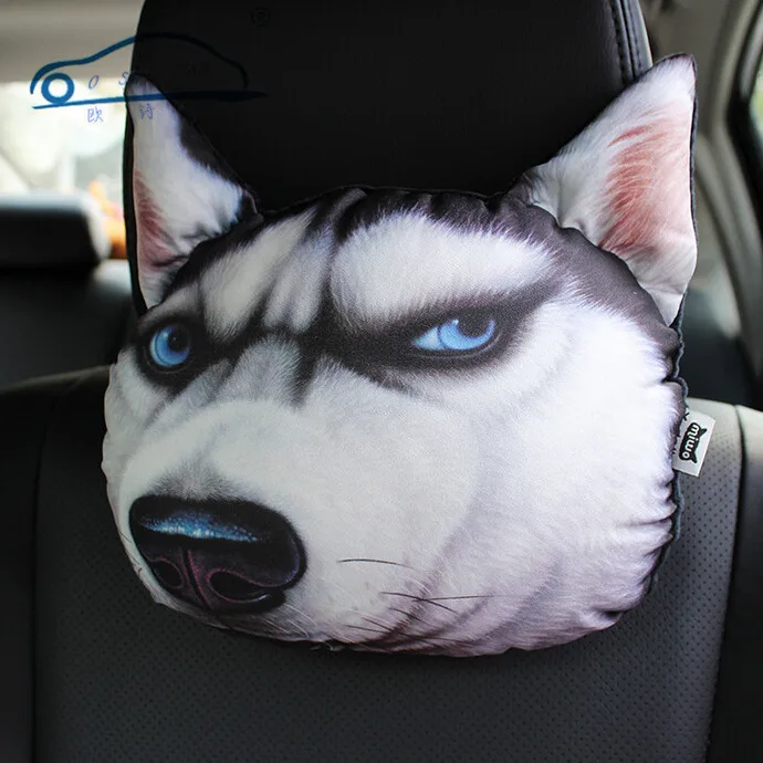 Creative  3D Animal Tiger Face Headrest Pillow Car Sead Support Women Sleep Neck Rest Plush Cushion Pillow Cute Meow