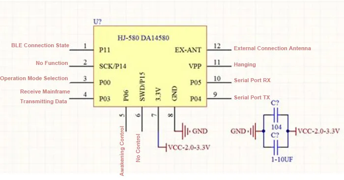 HJ-580LA беспроводной Bluetooth BLE модуль с антенной 0,85 в-2,2 в(без кода) DA14580 5*6,3 мм+ 0dbm поддержка Китай ISM 2,4 ГГц