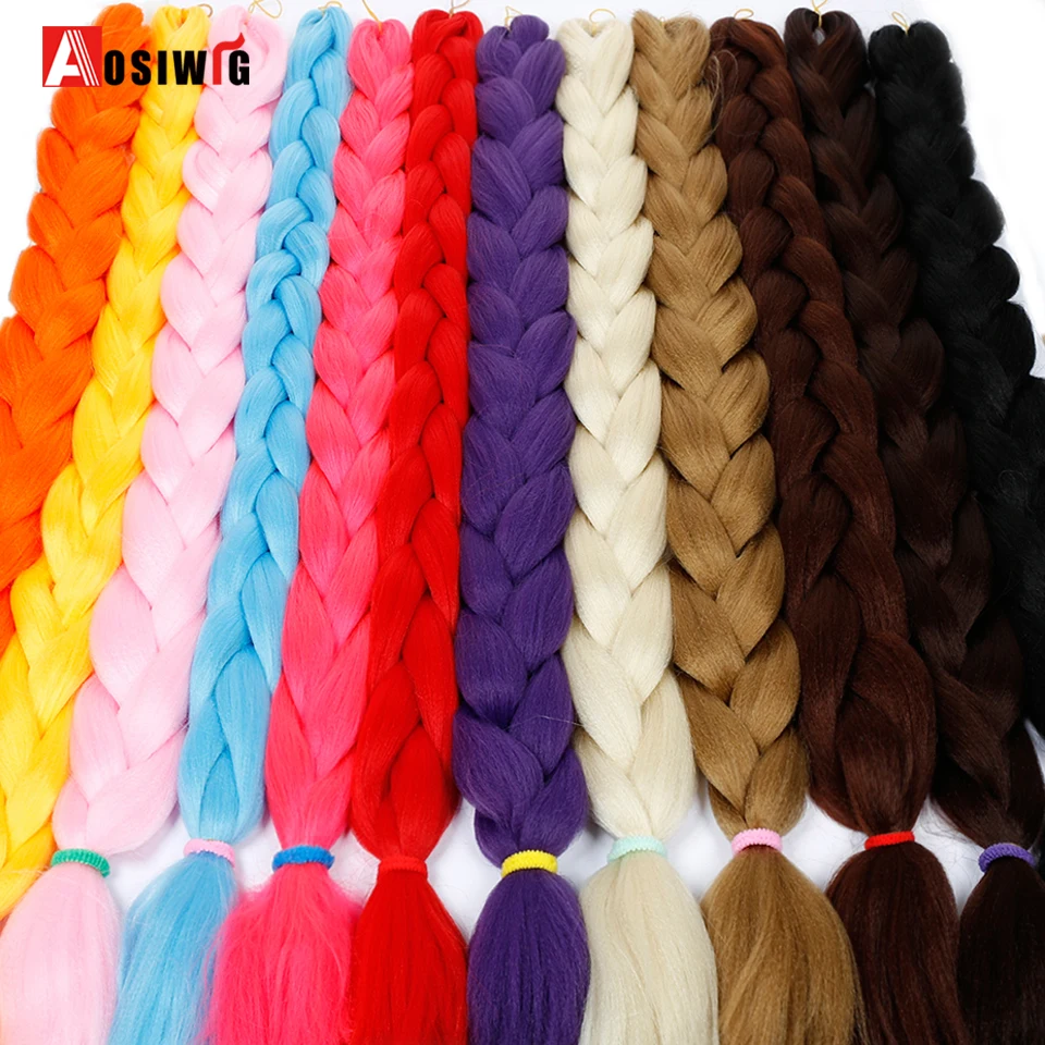 Synthetic Jumbo Braiding Hair Extensions for Women 165g/Pack Kanekalon Red Blue Crochet False Braiding Hair AOSIWIG