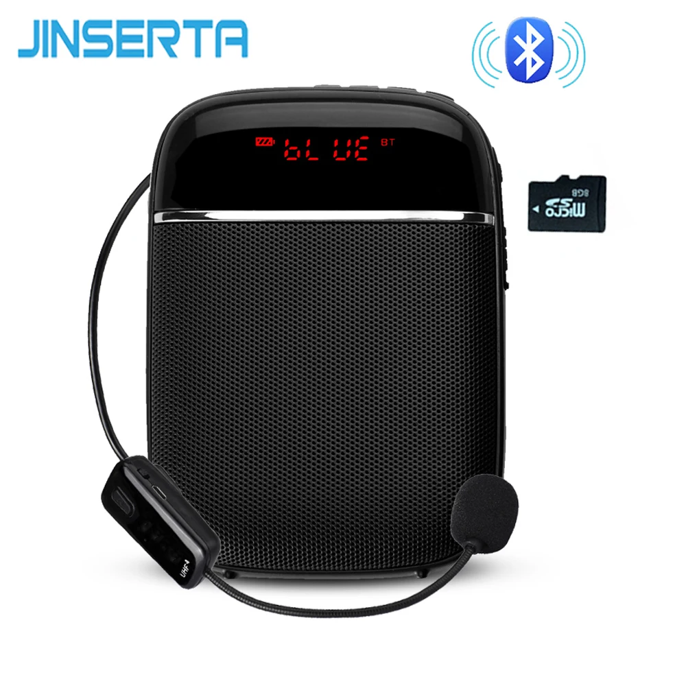 JINSERTA Bluetooth усилитель голоса портативный UHF беспроводной мегафон поясной ремень клип Поддержка FM радио TF карты для учителя