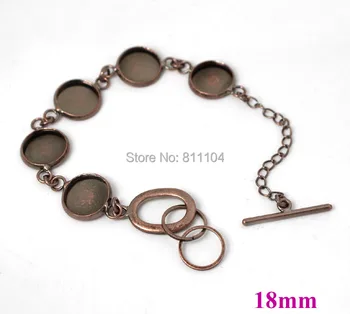 

Blank Cuff Bracelet Settings Antique Copper Plated w/ Inner 18mm Round Bezel tray Cabochon Bases Link Chain Bracelet Findings