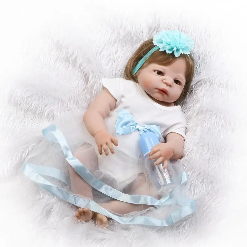 

Pursue 22"/57 cm Realistic Root Hair Full Body Vinyl Silicone Reborn Babies Lifelike Girl Baby Dolls for Girls Brown Eyes Doll