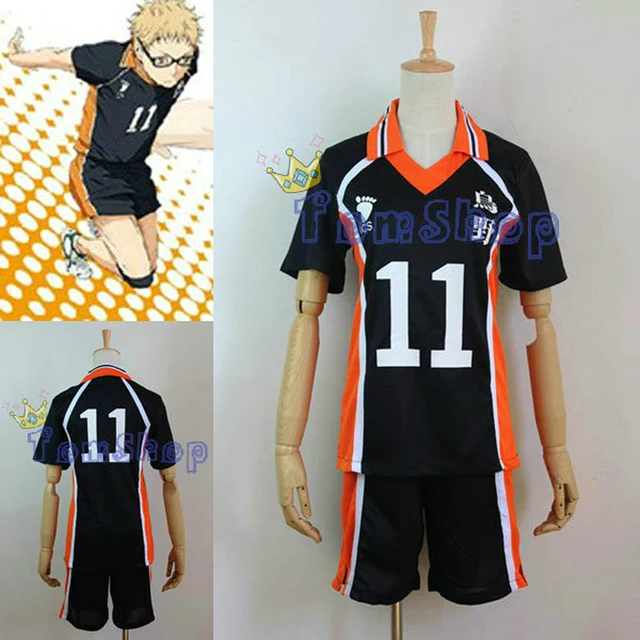 Anime Haikyuu!! Karasuno High School 11 Tsukishima Kei Volleyball Club Jersey Cosplay Costume