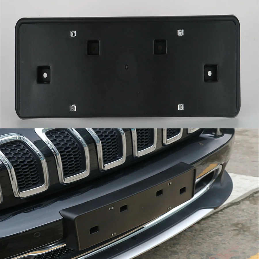 

YAQUICKA 1Pcs ABS Exterior Car Front License Plate Holder Styling Cover Trim Decorative For Jeep Cherokee 2014-16 Black