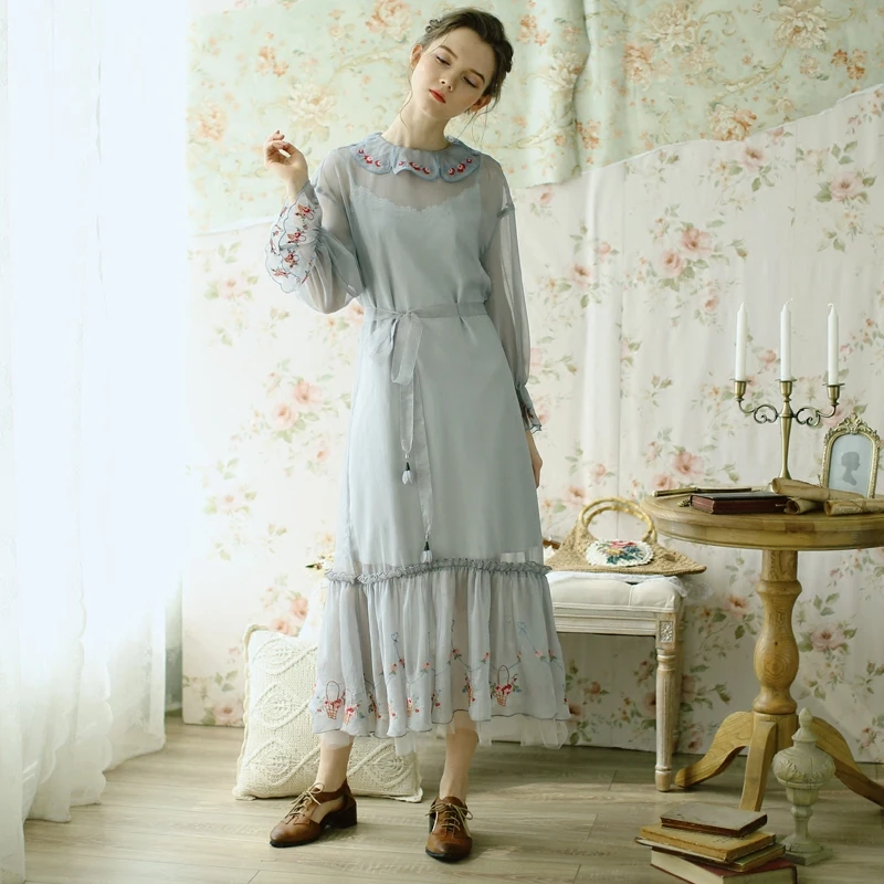 Линетт's chinoisery весна осень дизайн для женщин Винтаж Вышивка свободные Mori платья для девочек