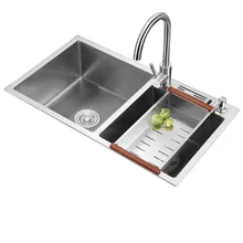 304 нержавеющая сталь двойной паз кухонная раковина утолщение многофункциональные ручные раковины с краном раковина-чаша