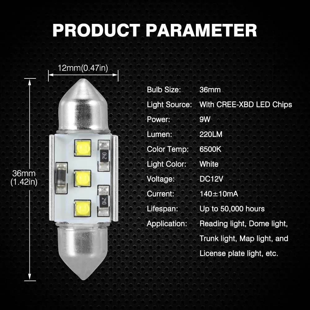 NOVSIGHT гирлянда 31 мм 36 мм 39 мм 41 мм светодиодный светильник C5W C10W супер яркий светильник для чтения интерьера