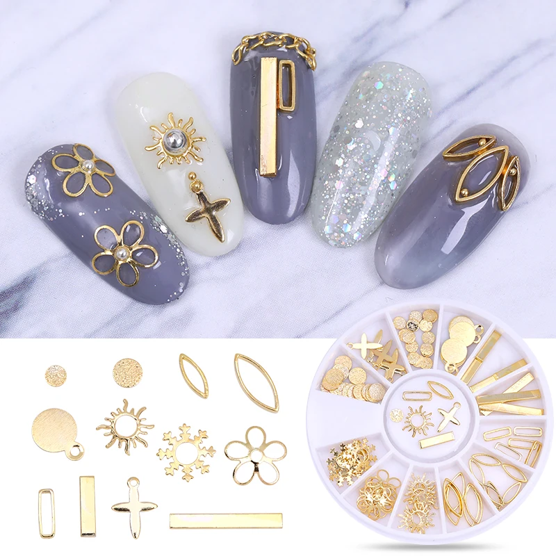

AB Color Nail Rhinestones Rose Gold Nail Tips Flat Bottom Square Round Rivet Studs 3D Nail Art Decoration in Wheel DIY Manicure