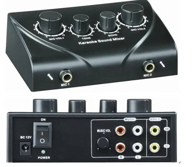 Karaoke Sound Mixer with 2 Mic inputs Cable Microphone Control
