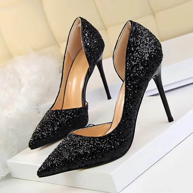 BIGTREE/обувь; новые женские туфли-лодочки; пикантные свадебные туфли на высоком каблуке; цвет золотой, серебряный; женская обувь; белая женская обувь на шпильке - Цвет: Черный