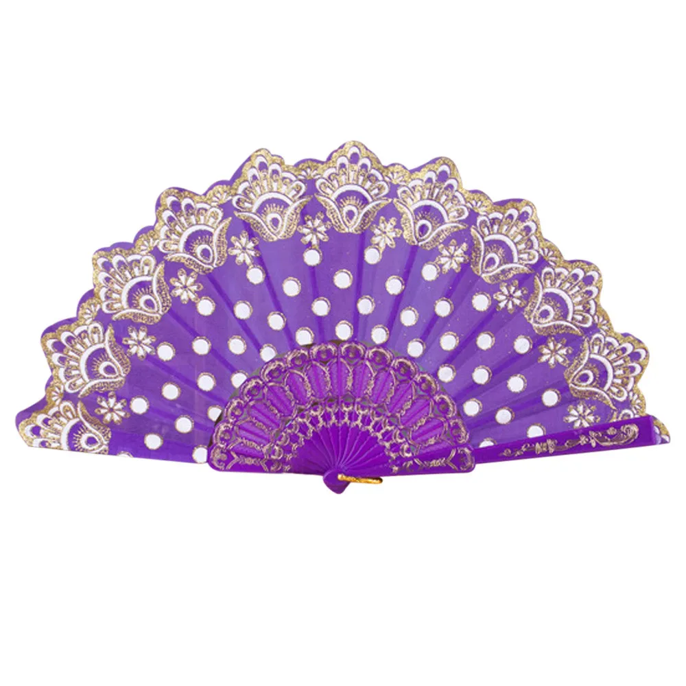 

43cm Hand Fans Chinese Spanish Style Dance Wedding Party Lace Silk Folding Hands Held Flower Fan Dropshipping Sep12
