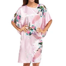 Брендовый розовый женский шелковый халат из вискозы, ночная рубашка, летний халат, ночная рубашка, одежда для сна, домашнее платье с цветочным рисунком Павлин, большие размеры 6XL, A-074