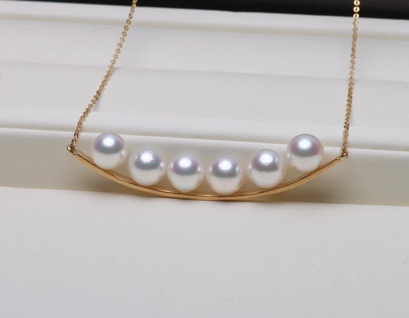 

Yoshow/ Yu show Japan Akoya seawater pearl necklace round light 18K gold chain casual