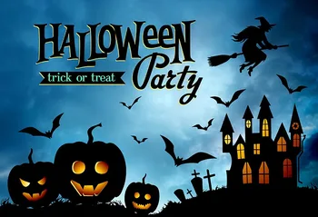 

Night Halloween Castle Pumpkin Witch Scary background Vinyl cloth High quality Computer print party backdrops