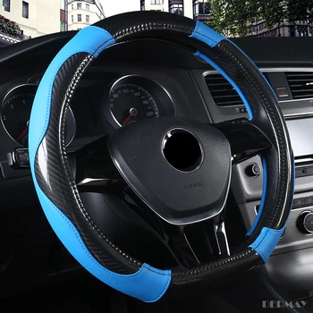 

DERMAY D Shape Car Steering Wheel Cover Carbon Fibre +PU Leather for Golf 7 Citroen C3-XR C4 Sega C4L Elysee DS3 DS4 DS5 DS6