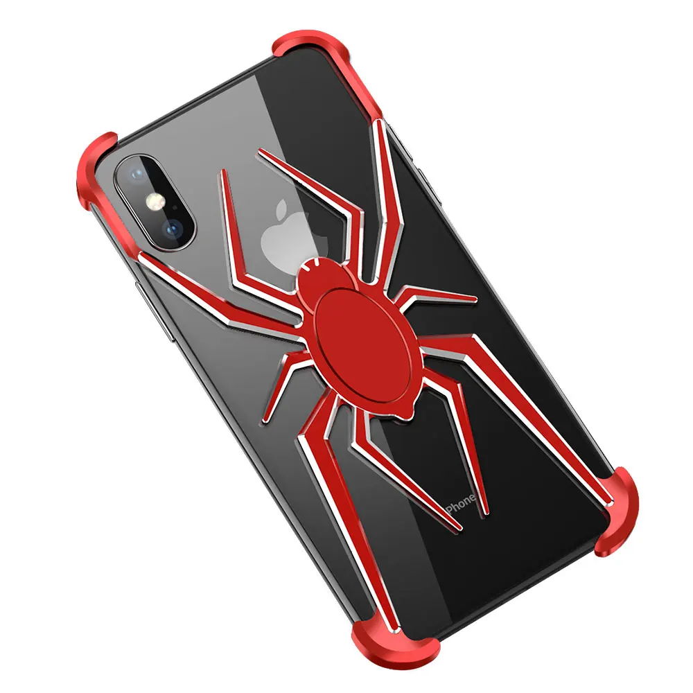 Ascromy для iPhone X чехол паук бампер роскошный брендовый Металлический Алюминиевый противоударный чехол рамка для Apple iPhone XS Max XR аксессуары - Цвет: Красный