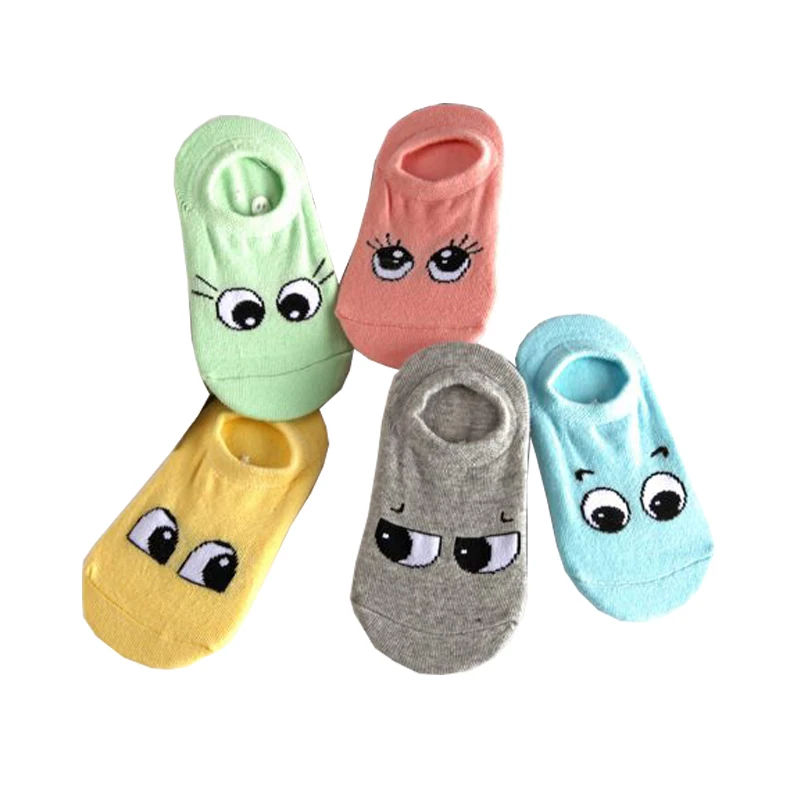 Spring Summer Child Boat Sneaker Socks 5 pairs/lot Cotton Unisex Big Eyes Cute Casual Baby Kid Crew Boat Ankle Socks 5 Colors
