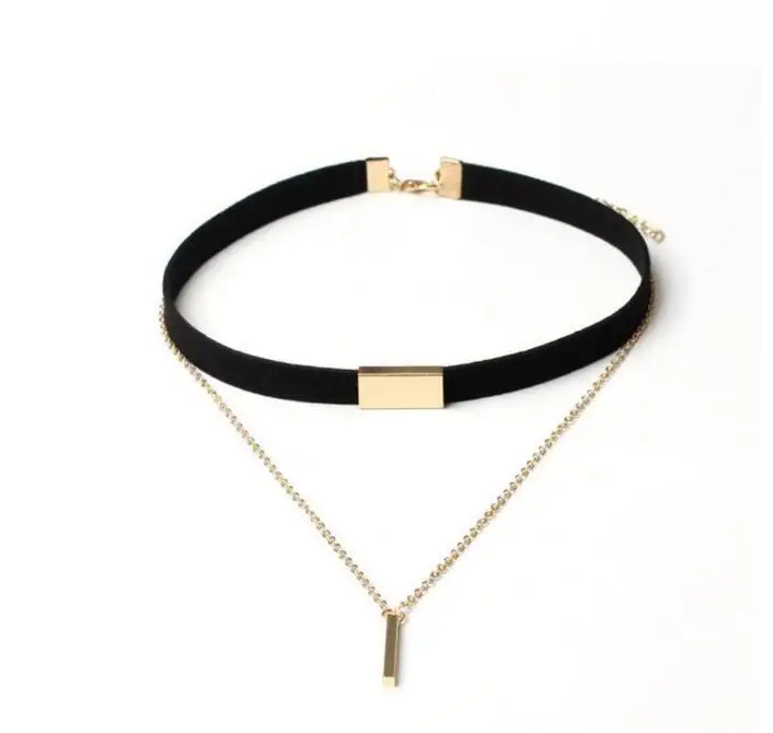 

Black Velvet Choker Necklace Gold Chain Bar Chokers Chocker Necklace For Women collares mujer collier ras du cou colourpop