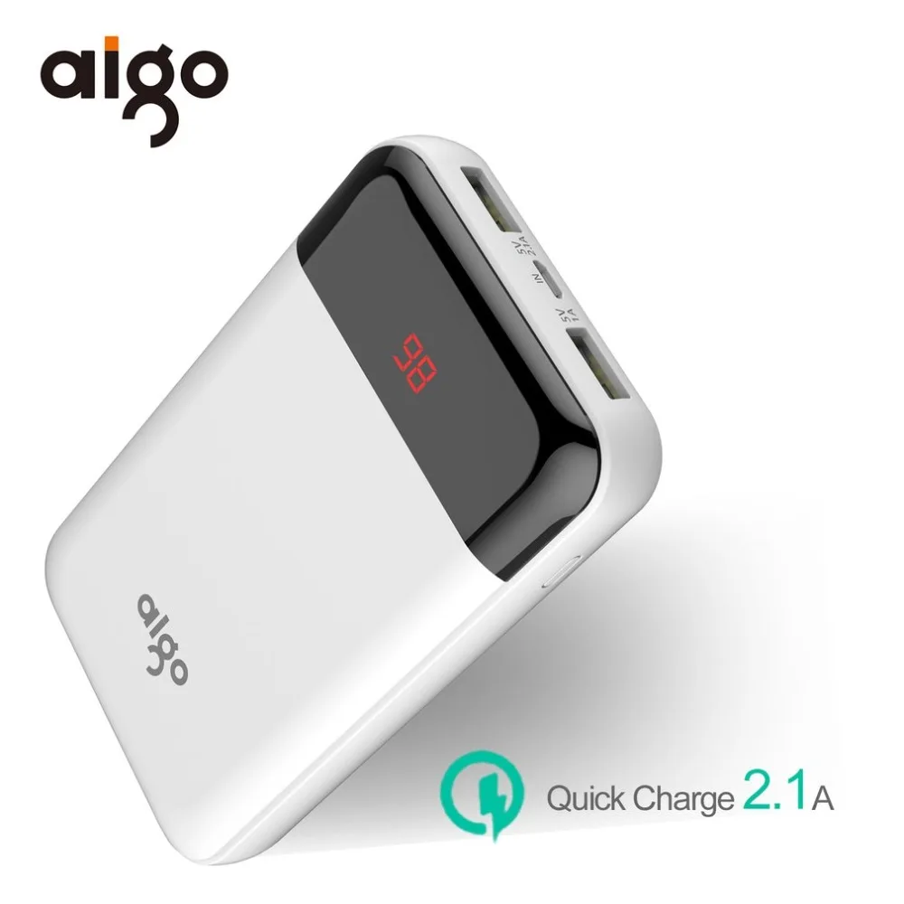 

Aigo 10000mAh Power Bank Li-Polymer External Smartphone Battery Dual USB LCD Powerbank Telephone Portable Charger for Xiaomi Mi8