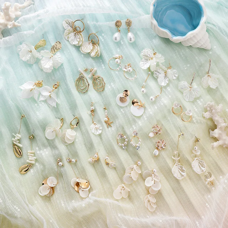 Серьги в виде белых цветов, коллекция, сплав, милые серьги в форме морской звезды, серьги с жемчугом, Модные женские ювелирные изделия для свадебной вечеринки