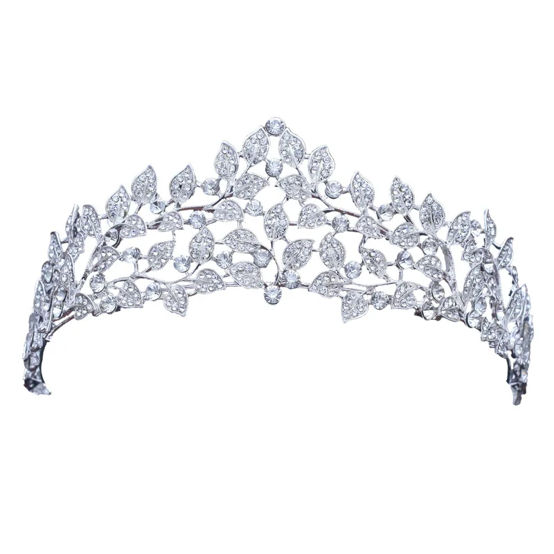 Барокко разнообразных серебро кристалл лист Свадебная корона-тиара горный хрусталь Pageant Диадемы для выпускного диадема головной убор Свадебные аксессуары для волос