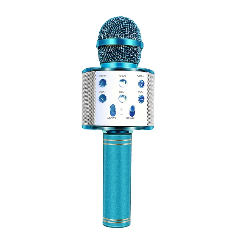WS-858 Bluetooth беспроводной микрофон ручной караоке микрофон USB мини домашний KTV для воспроизведения музыки пение динамик плеер - Цвет: Blue