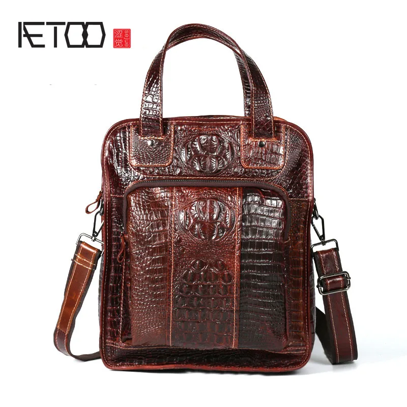 

AETOO Leather crocodile pattern cowhide shoulder shoulder Messenger shoulder bag three multi-purpose large-capacity