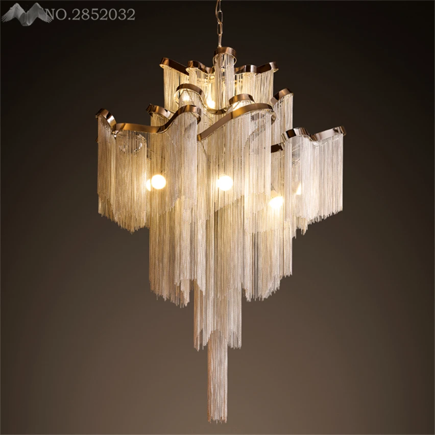 

Italy Luxury LED Chandeliers Lights Tassels Crystal Aluminum Chain Lamps Fixtures Living Dining Room Lobby Hall Lighting Decor