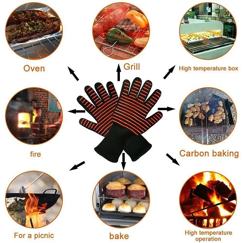 2pcs Silicone Cotton Oven Mitts Kitchen Gloves BBQ Cooking Glove Extreme Heat Resistant Thick Oven Gloves Kitchen Accessories