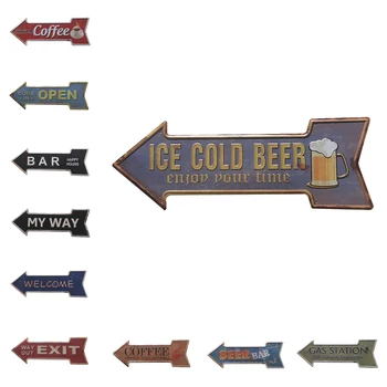 

Antique Arrow Shape Hand Painted Cast Iron Metal Pointing Direction Signboard Cafe Wrought Iron Ornament for bar pub cafe