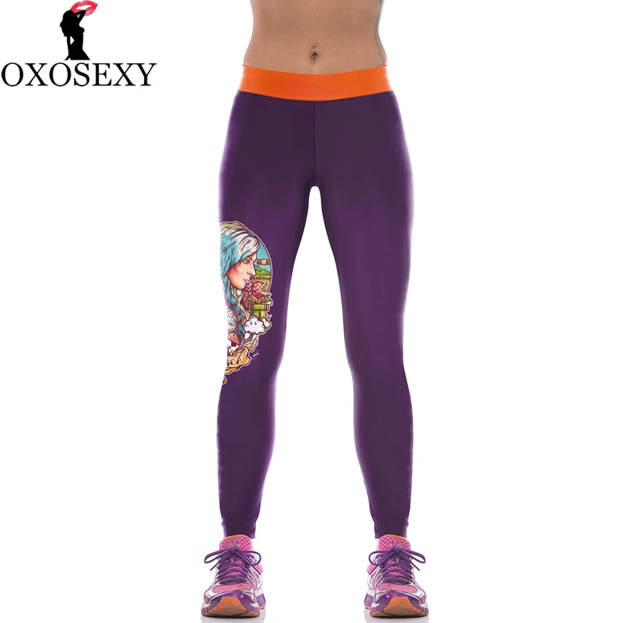 Lycra Fashion Fitness Legging Printed Leggins Women purple cartoon