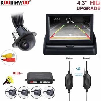 

Koorinwoo Car Reverse Video Parking Radar 4 Sensor Rear View Camera Backup Security System Buzzer Alert For Car Foldable Monitor