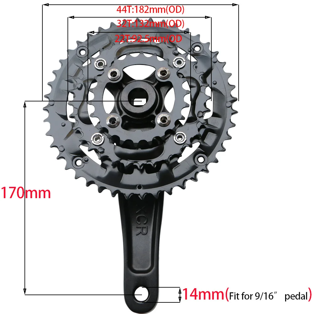 MTB шатун для дорожного велосипеда, набор 22T 32T 44T 9 speed 27 S, велосипедная коленчатая шестерня, дисковая звездочка, 170 мм, кривошипная цепь 104BCD 64BCD