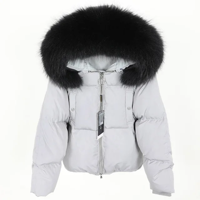 MaoMaoKong factory Новое модное женское пальто парка куртка свободный пуховик с воротником из натурального меха енота - Цвет: 13