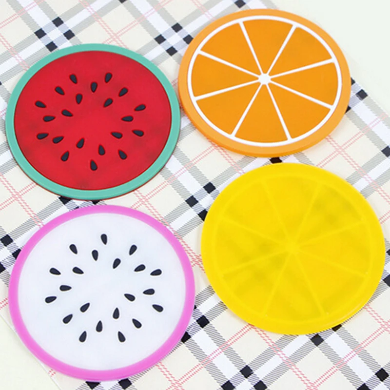 10Pcs Cute Fruit Print Silicone Mat Placemat Coaster Cup Mats