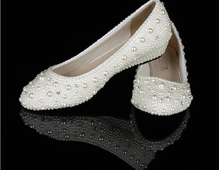 Floral Rhinestones White Low Heel Wedding Shoes For Bride Full Size