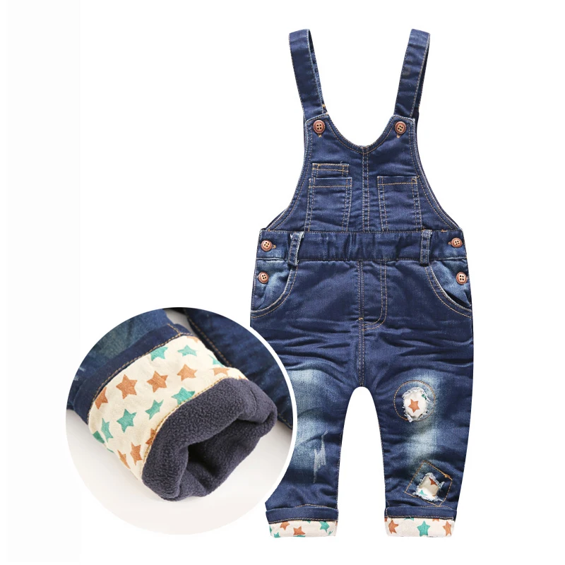 Jeans Overalls For Kids Boys Girls Fleece Overalls Autumn Winter Cotton
