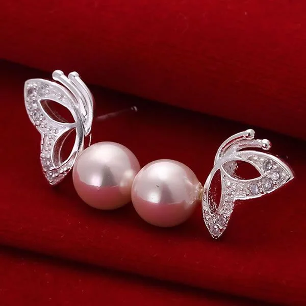 

E017 Wholesale 925 sterling silver earrings , 925 silver fashion jewelry , Pearl Butterfly Pink Earrings E017 /aknajbua dvwamnda