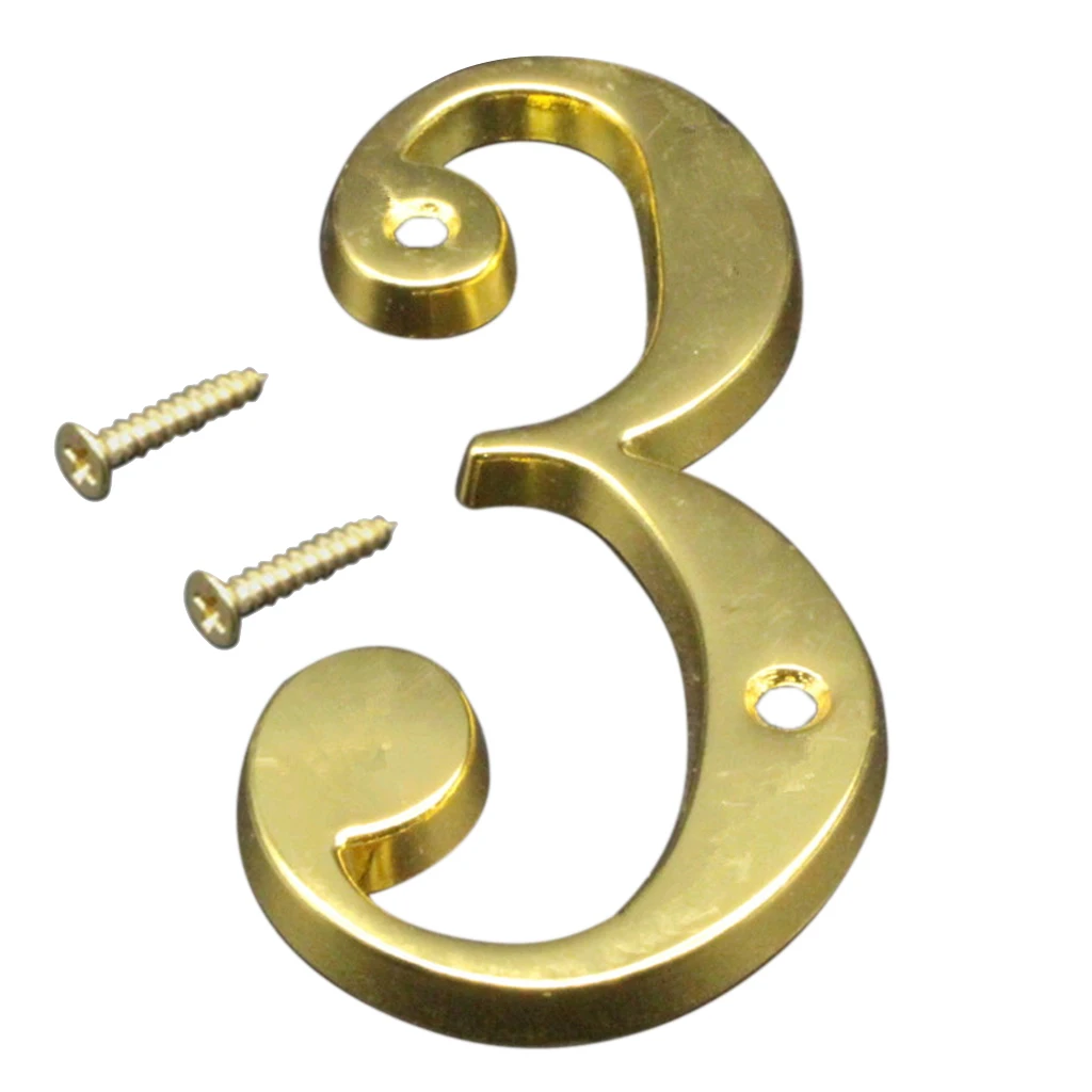 Yellow Golden House Number Big House Door Address Number Digits Aluminum Nail Fixed Big Hotel Office Door Address Sign #0-9