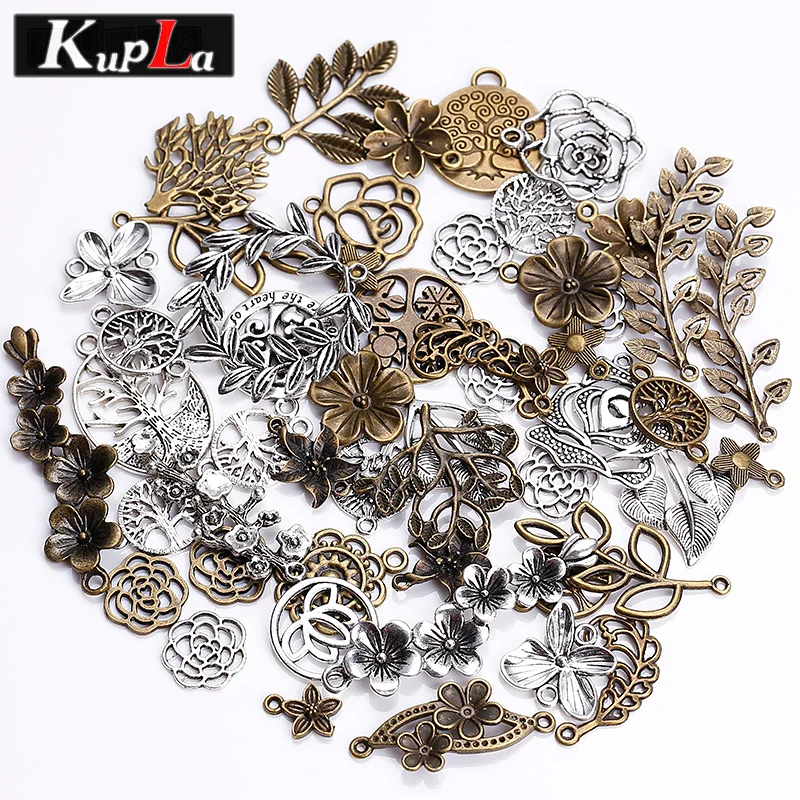 Kupla Vintage Metal Mixed Tree Charms Fashion Retro Mixed Leaf Pendant